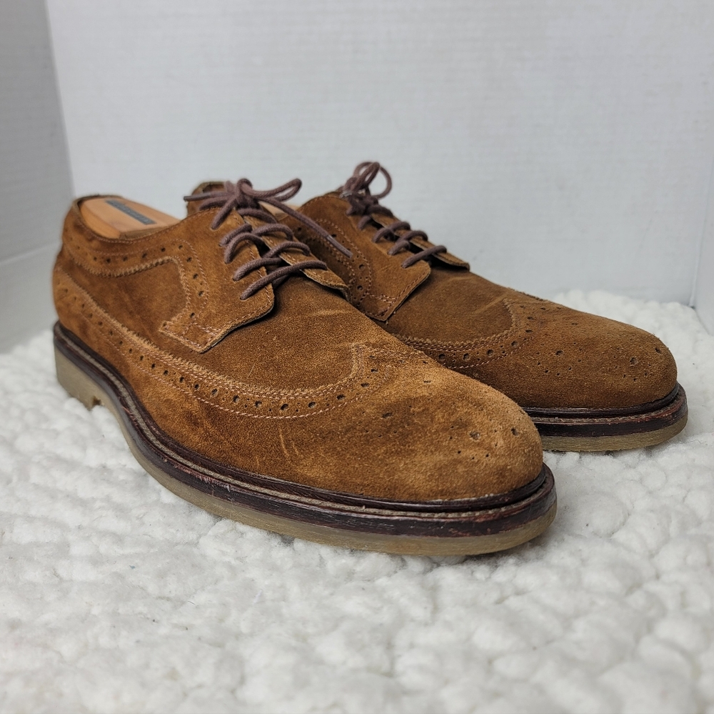 Trask Corbin Tan Suede Wingtip Oxford 12M Mens Vibram Sole Brogue Derby